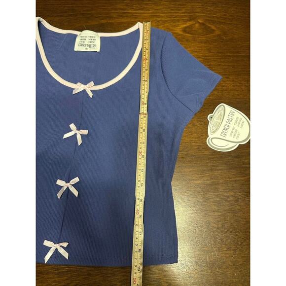 Y2K Coquette Feminine Dainty Soft Crop Top Women XL Stretch Bow Pastel Grunge - Picture 5 of 8